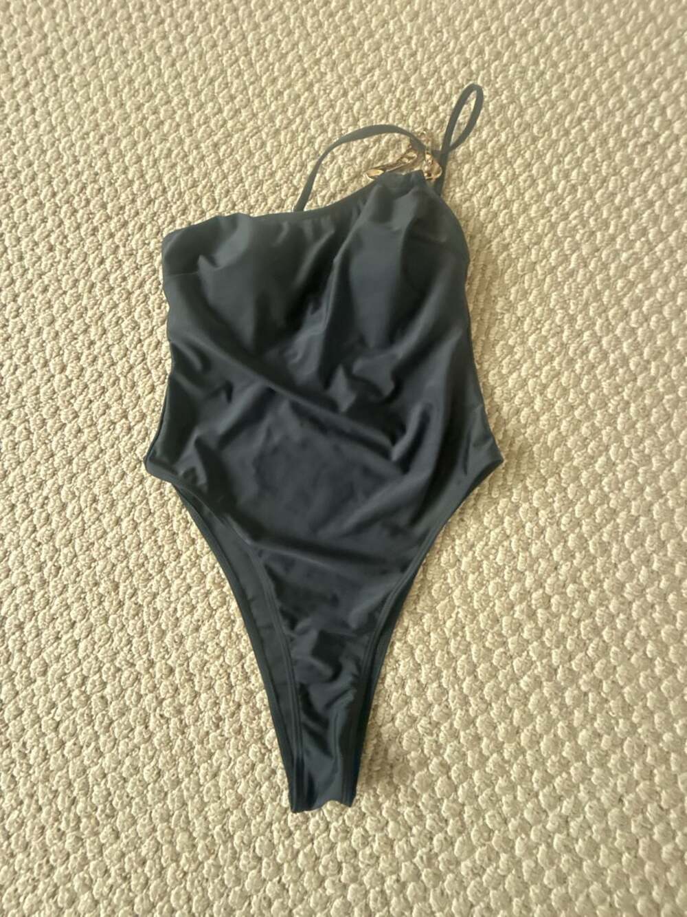 Motel Rocks One Piece Swimsuit Size S Black Gold Chain Detail